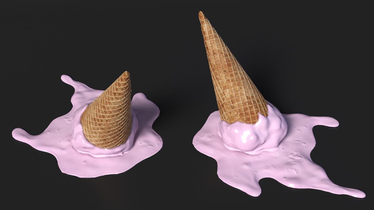 Melting Pink Ice Cream Cone 3D