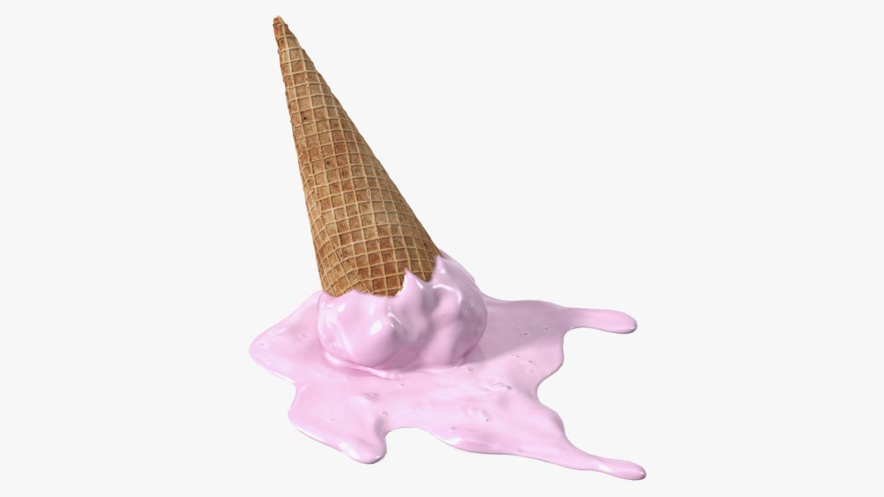 Melting Pink Ice Cream Cone 3D