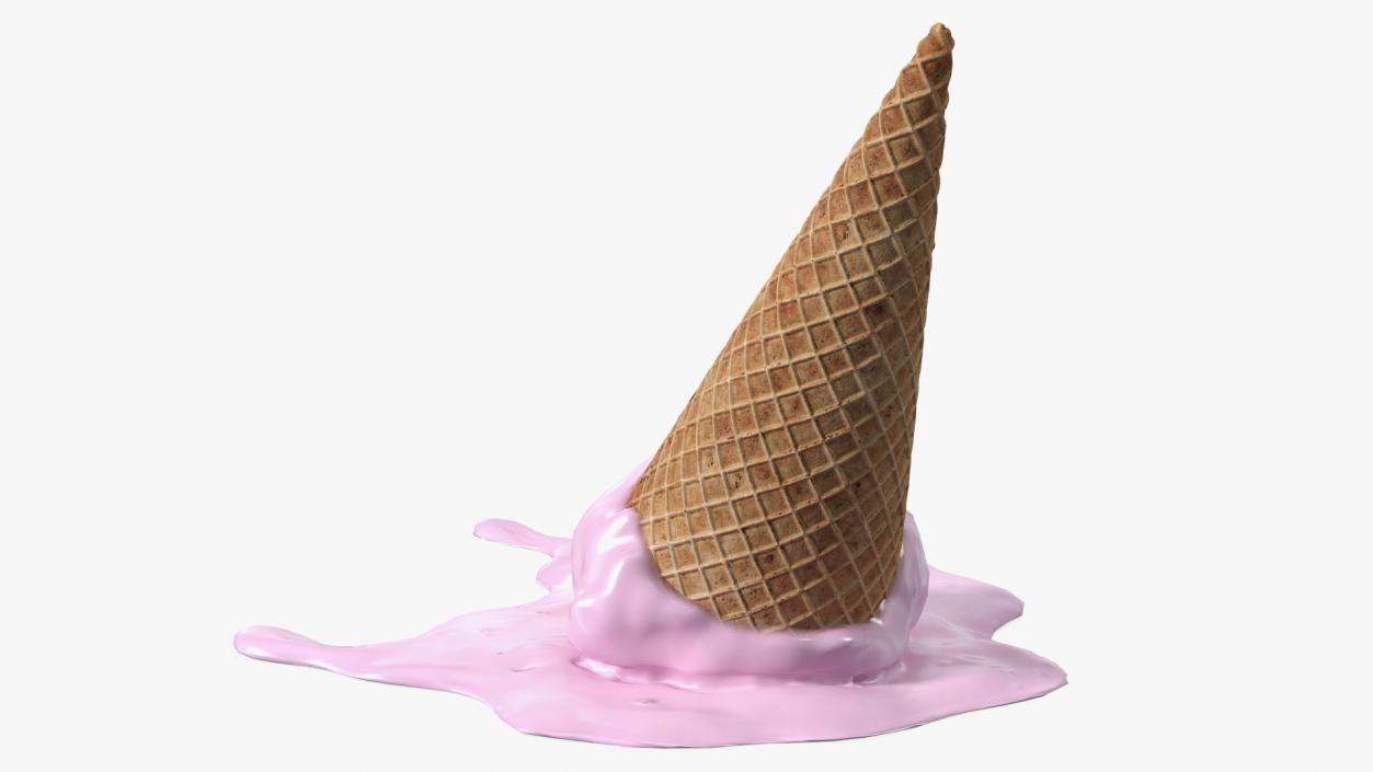 Melting Pink Ice Cream Cone 3D