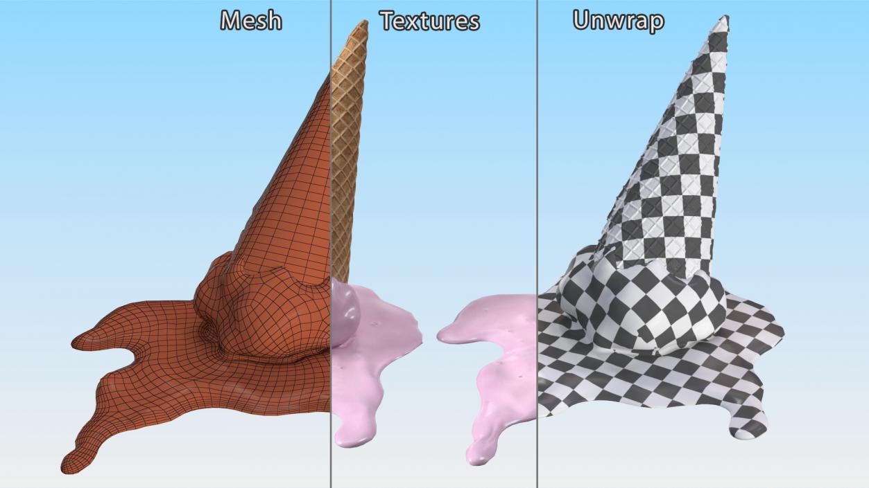 Melting Pink Ice Cream Cone 3D