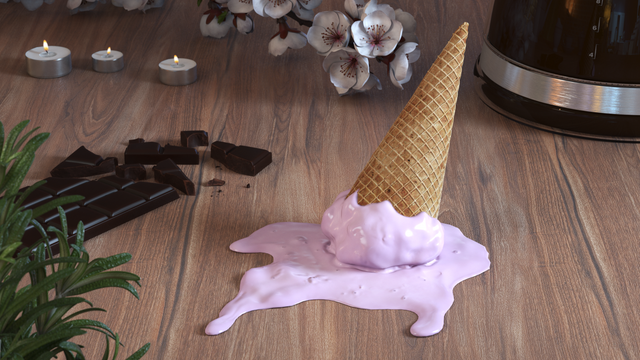 Melting Pink Ice Cream Cone 3D