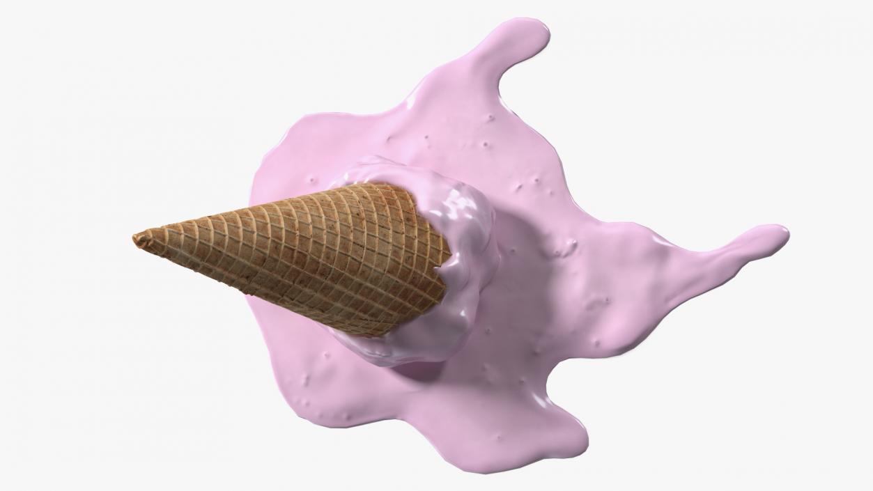 Melting Pink Ice Cream Cone 3D