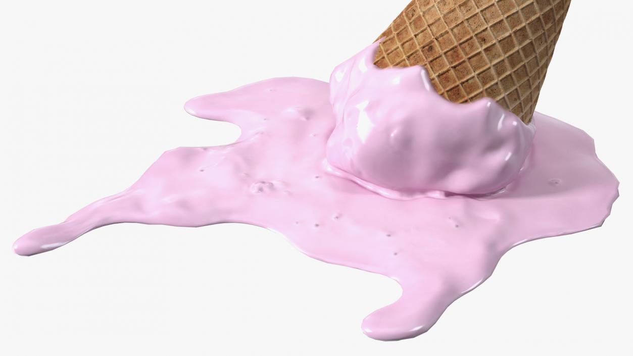 Melting Pink Ice Cream Cone 3D