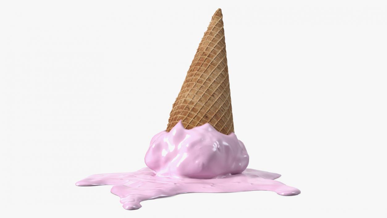 Melting Pink Ice Cream Cone 3D