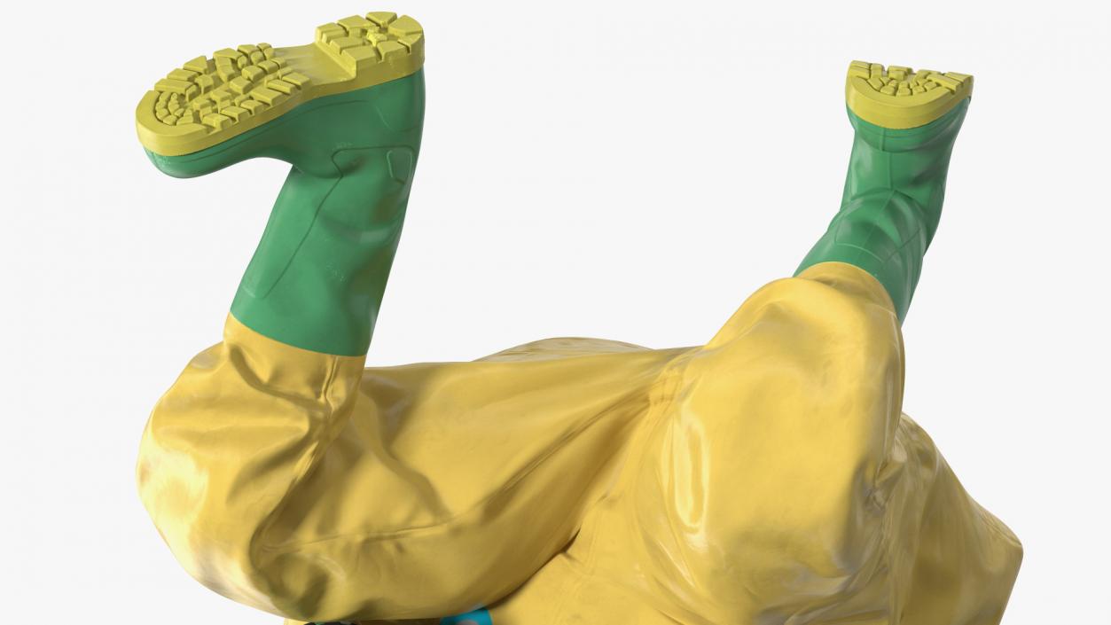 3D Heavy Duty Chemical Protective Suit Squat Pose Yellow model