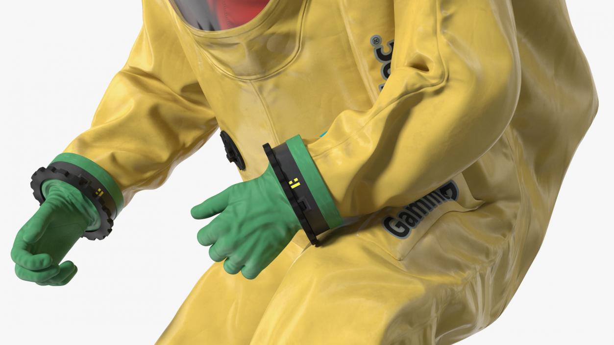 3D Heavy Duty Chemical Protective Suit Squat Pose Yellow model