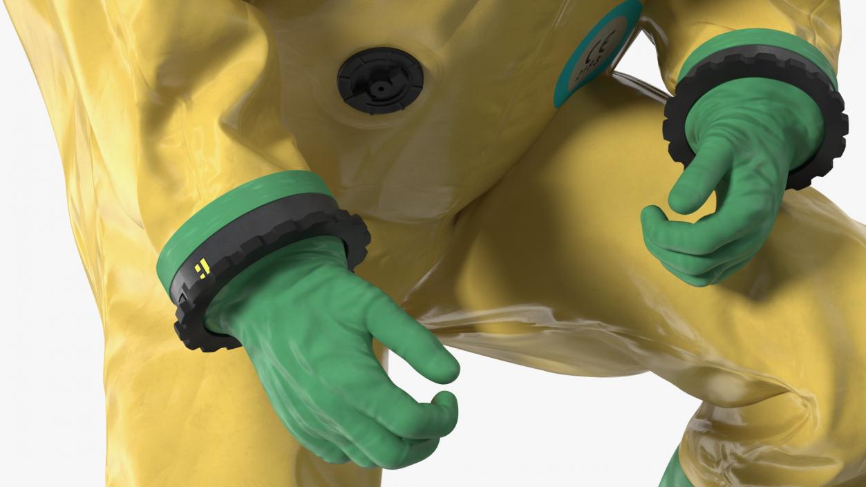 3D Heavy Duty Chemical Protective Suit Squat Pose Yellow model