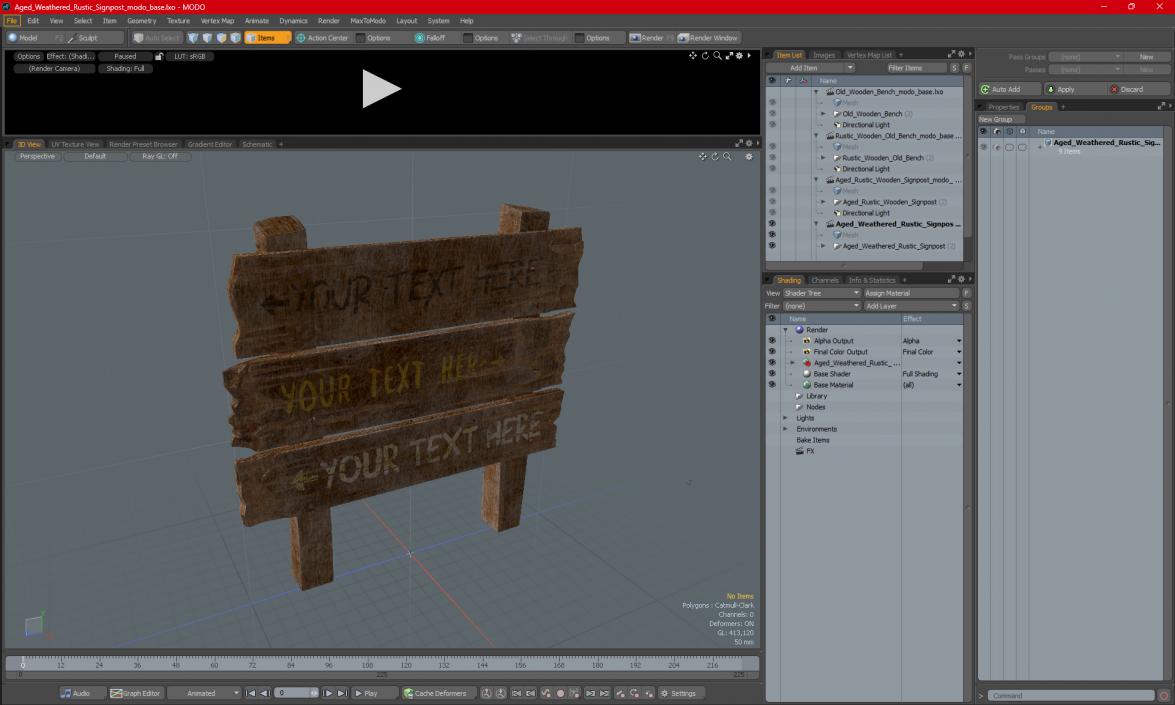 3D model Aged Weathered Rustic Signpost