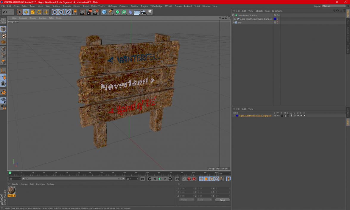 3D model Aged Weathered Rustic Signpost