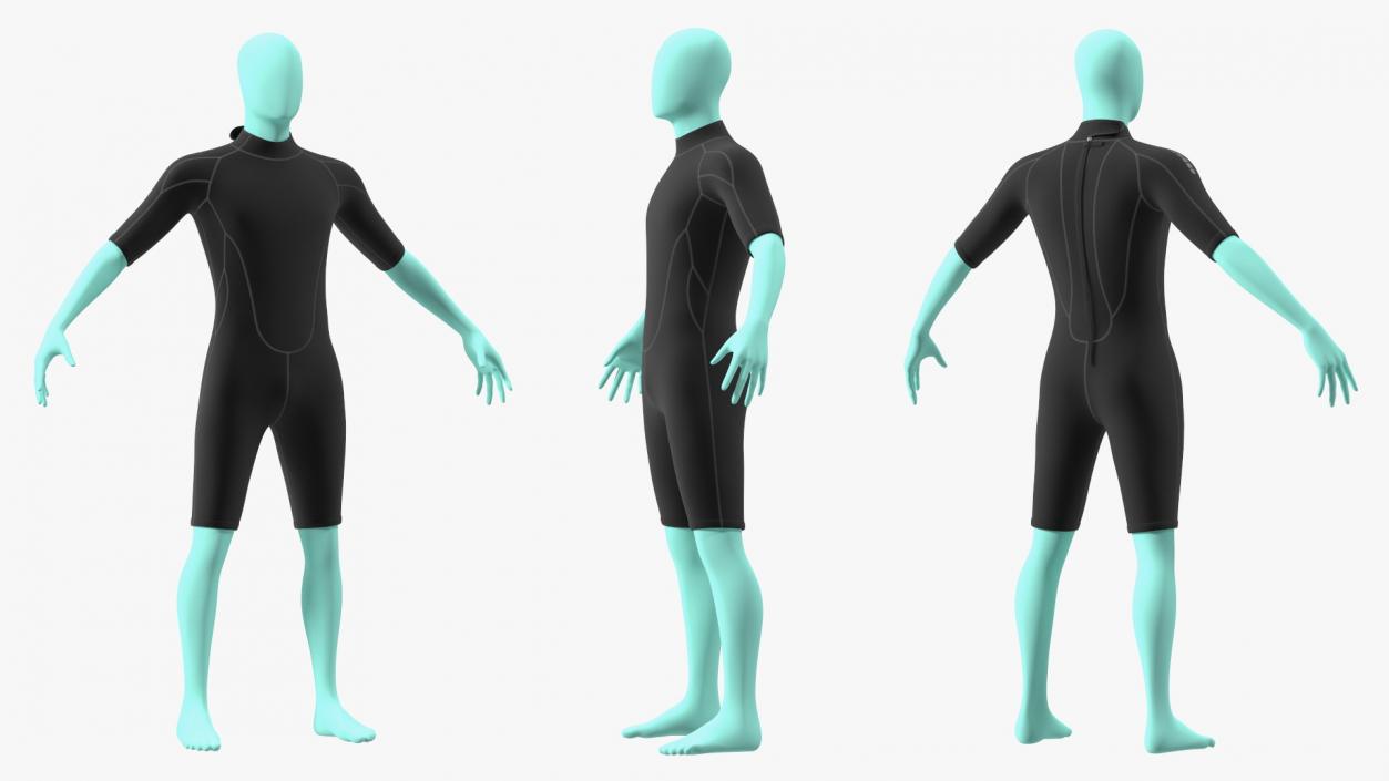 Man Wetsuit Black Shorty Version 2 3D model