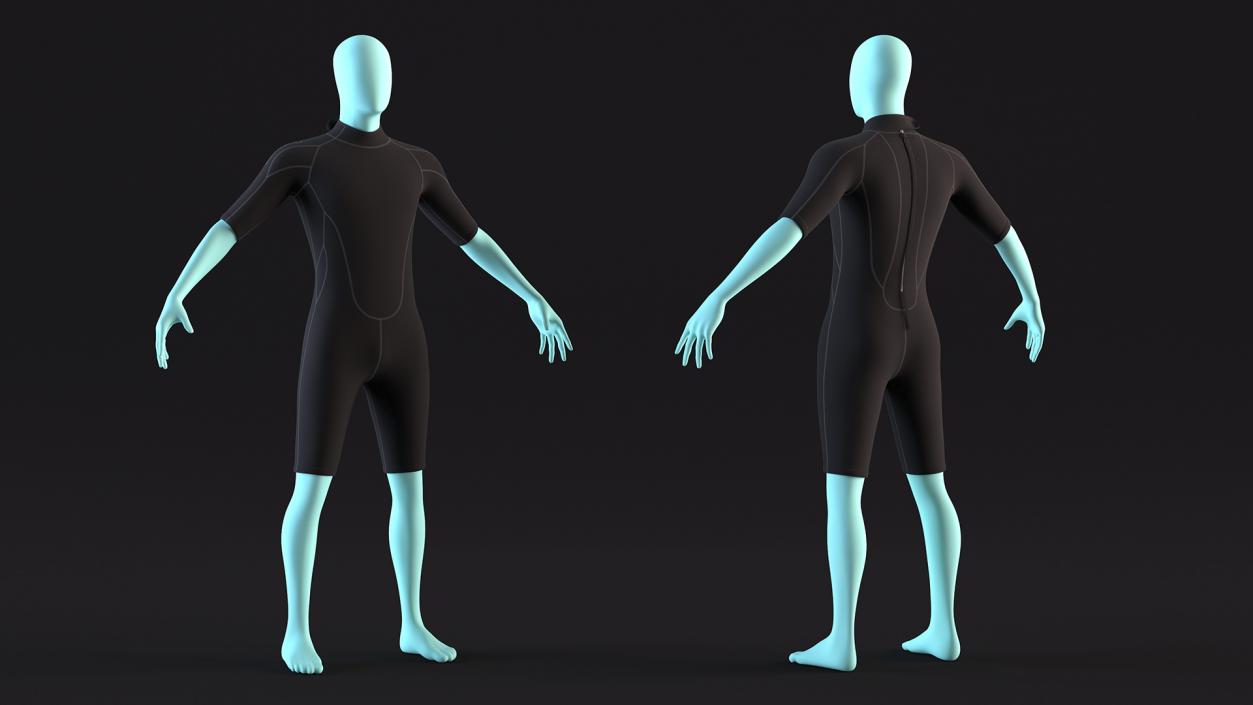 Man Wetsuit Black Shorty Version 2 3D model