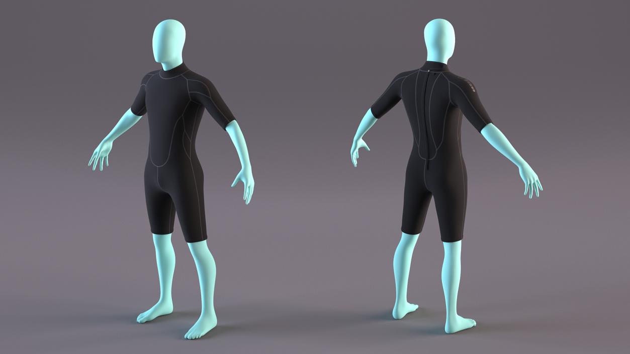 Man Wetsuit Black Shorty Version 2 3D model