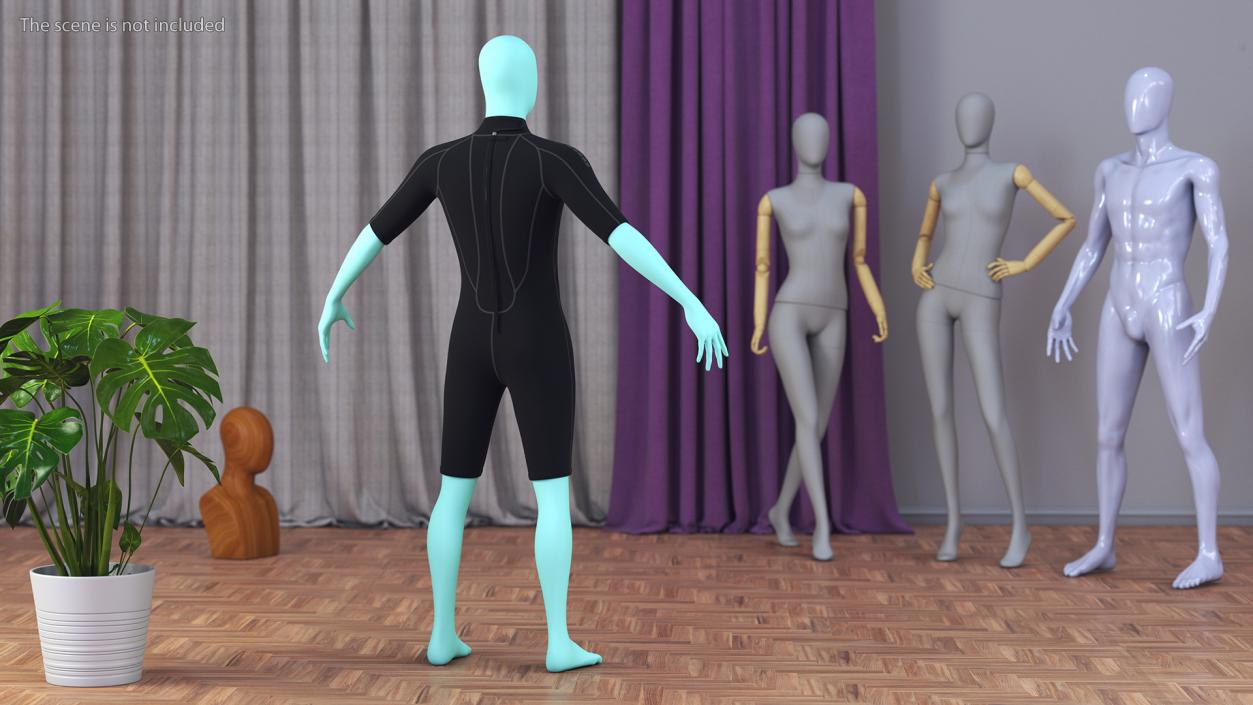 Man Wetsuit Black Shorty Version 2 3D model