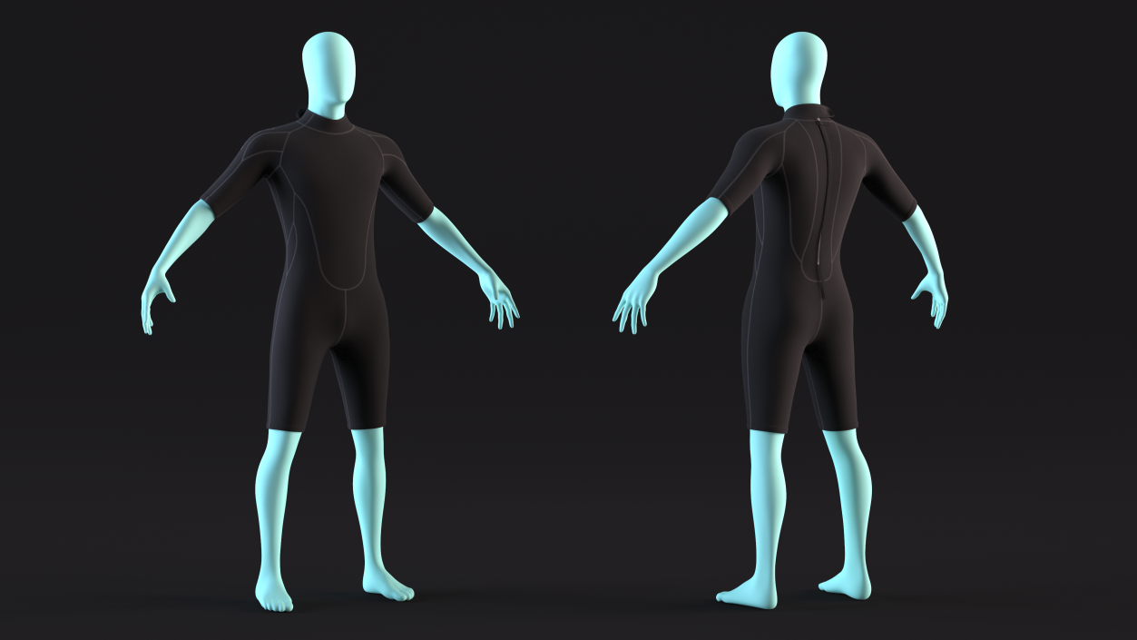 Man Wetsuit Black Shorty Version 2 3D model