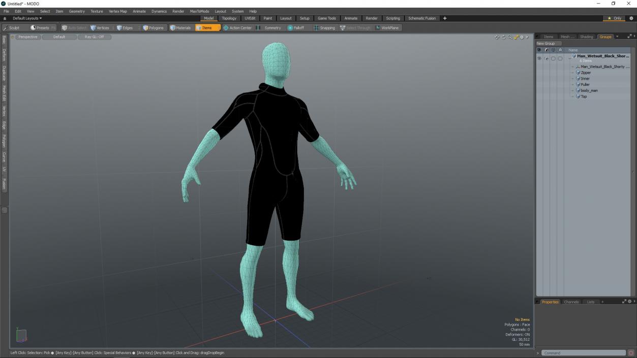 Man Wetsuit Black Shorty Version 2 3D model