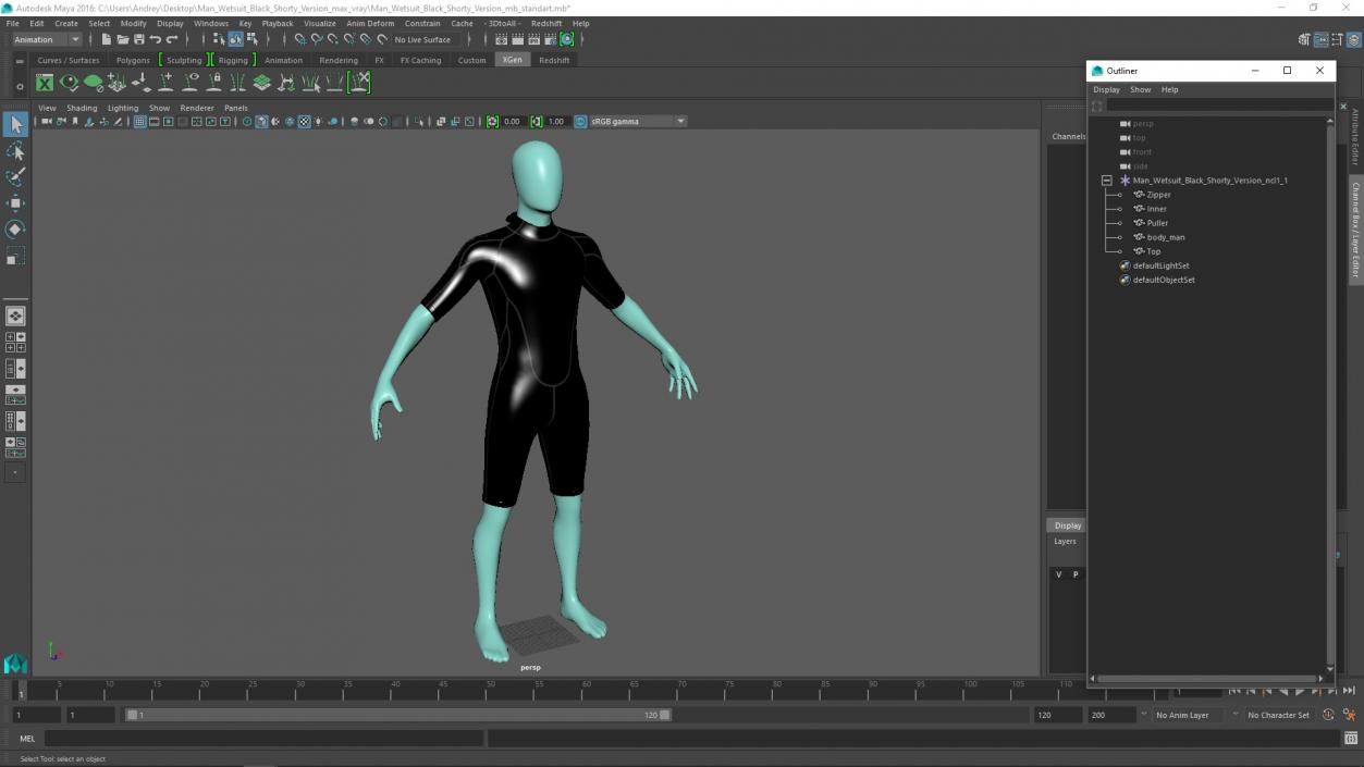 Man Wetsuit Black Shorty Version 2 3D model