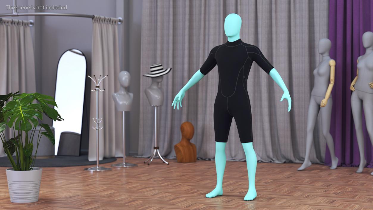 Man Wetsuit Black Shorty Version 2 3D model