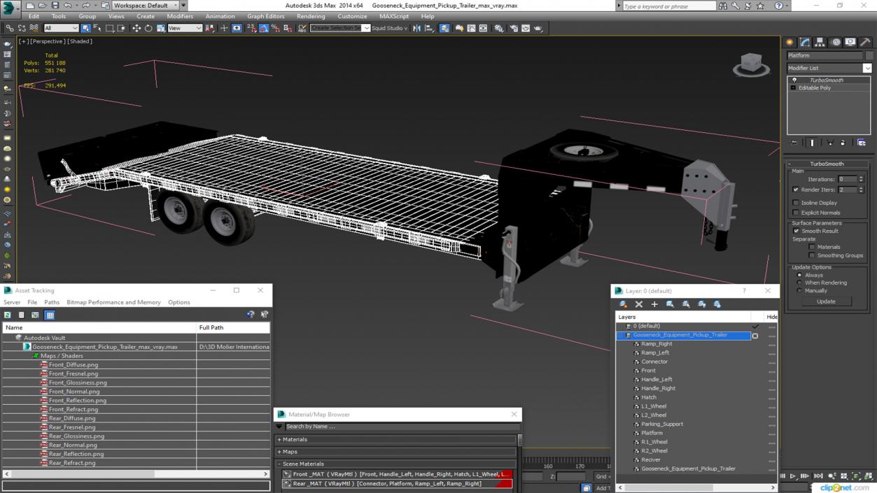 Gooseneck Equipment Pickup Trailer 3D model