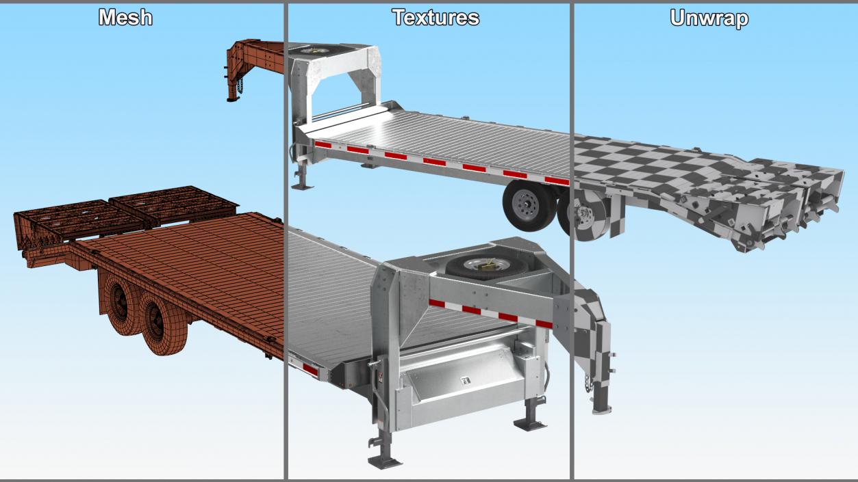 Gooseneck Equipment Pickup Trailer 3D model