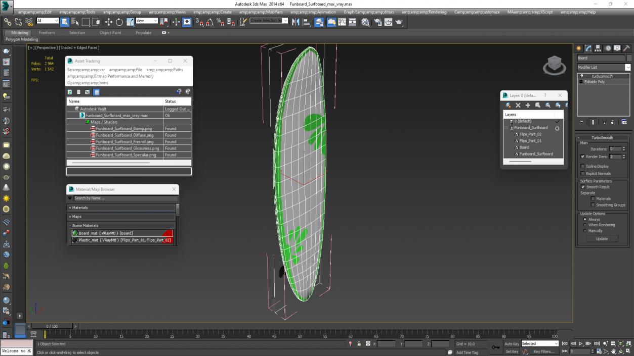 3D Funboard Surfboard model