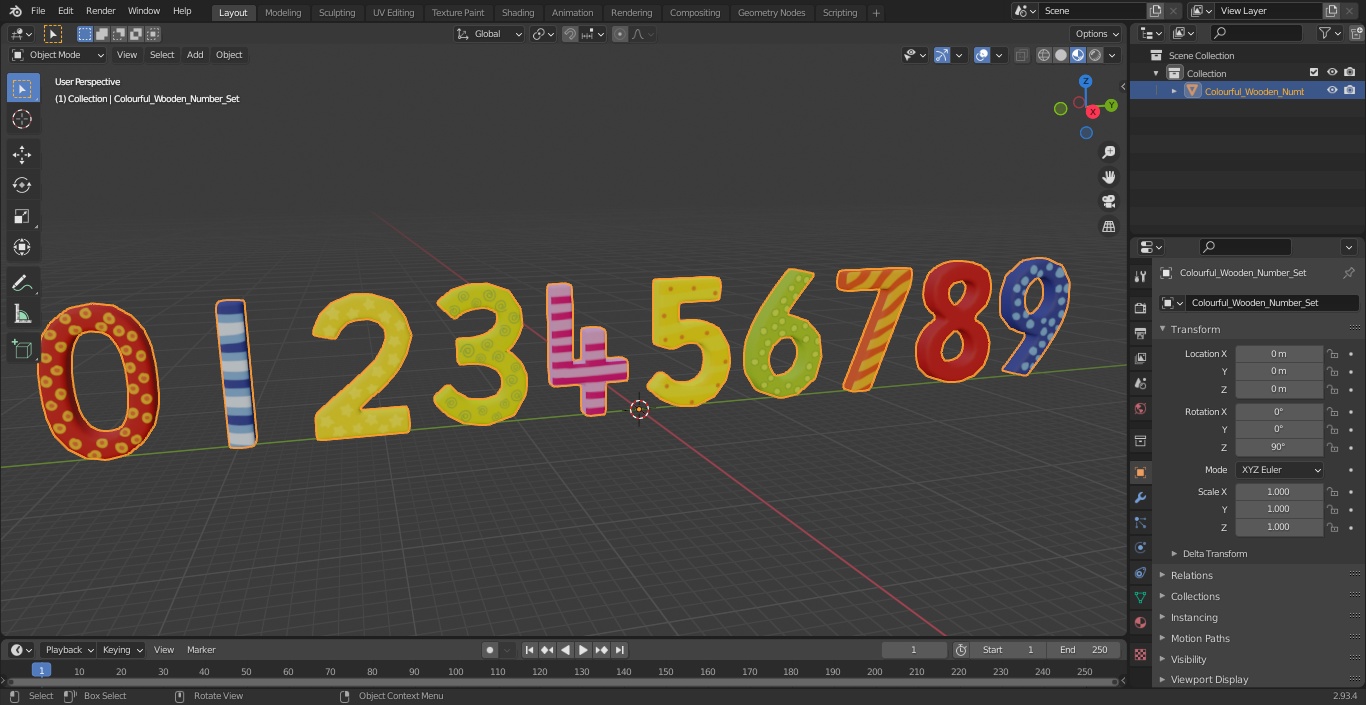 Colourful Wooden Number Set 3D