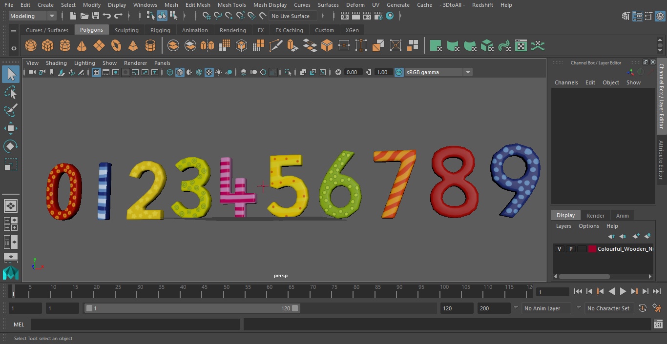 Colourful Wooden Number Set 3D