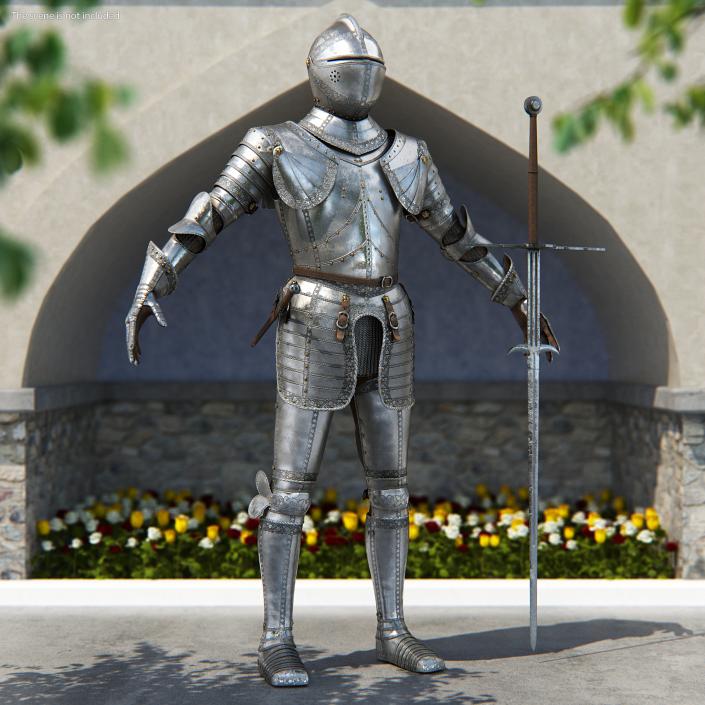 3D model Medieval Knight Plate Armor with Zweihander T-Pose