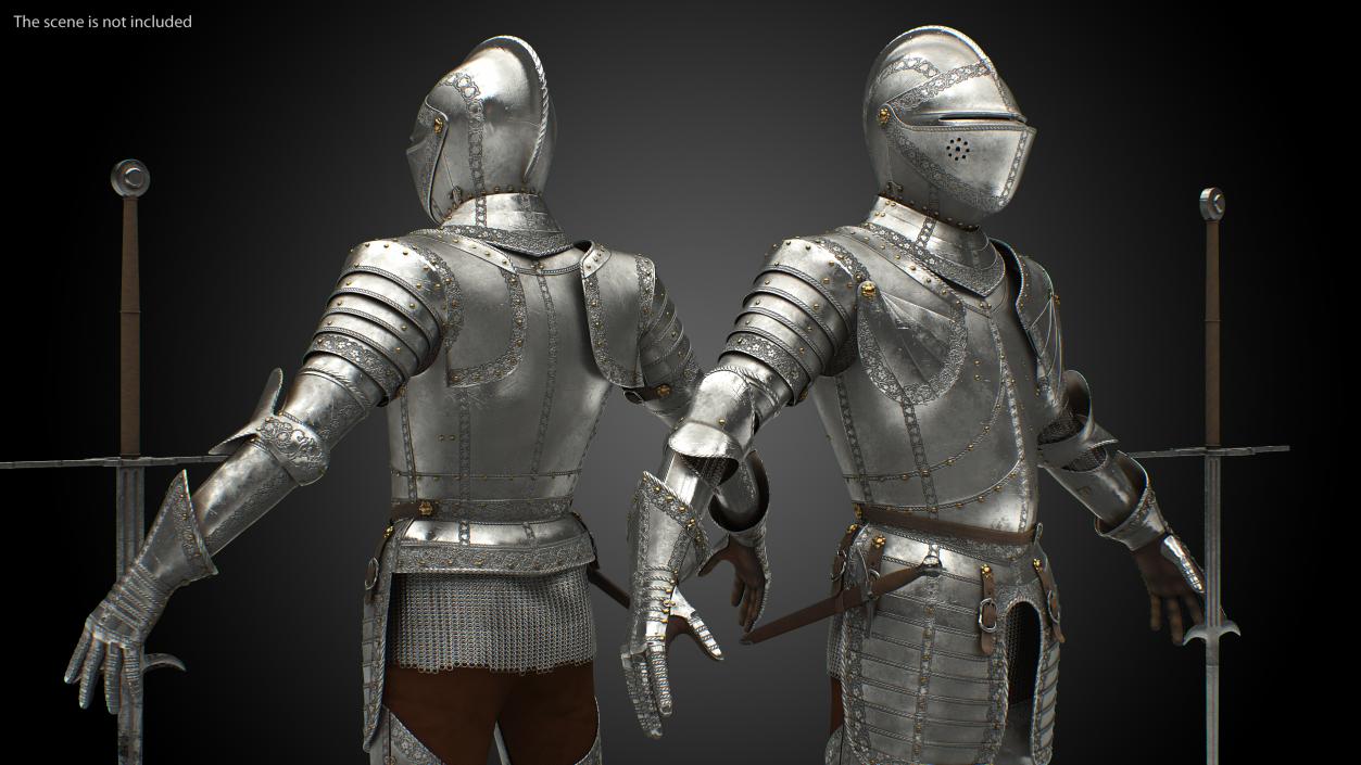 3D model Medieval Knight Plate Armor with Zweihander T-Pose