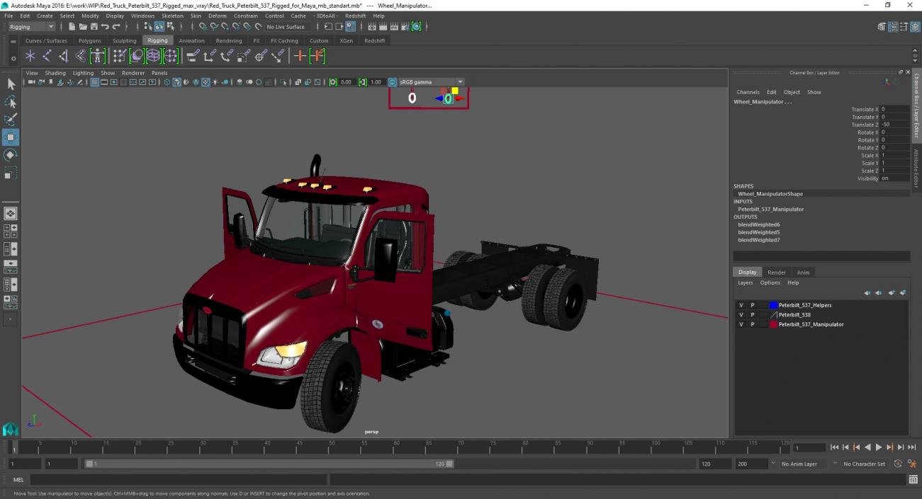 Red Truck Peterbilt 537 Rigged for Maya 3D model