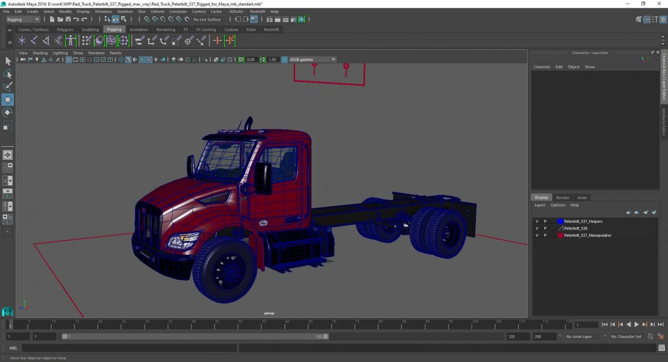 Red Truck Peterbilt 537 Rigged for Maya 3D model