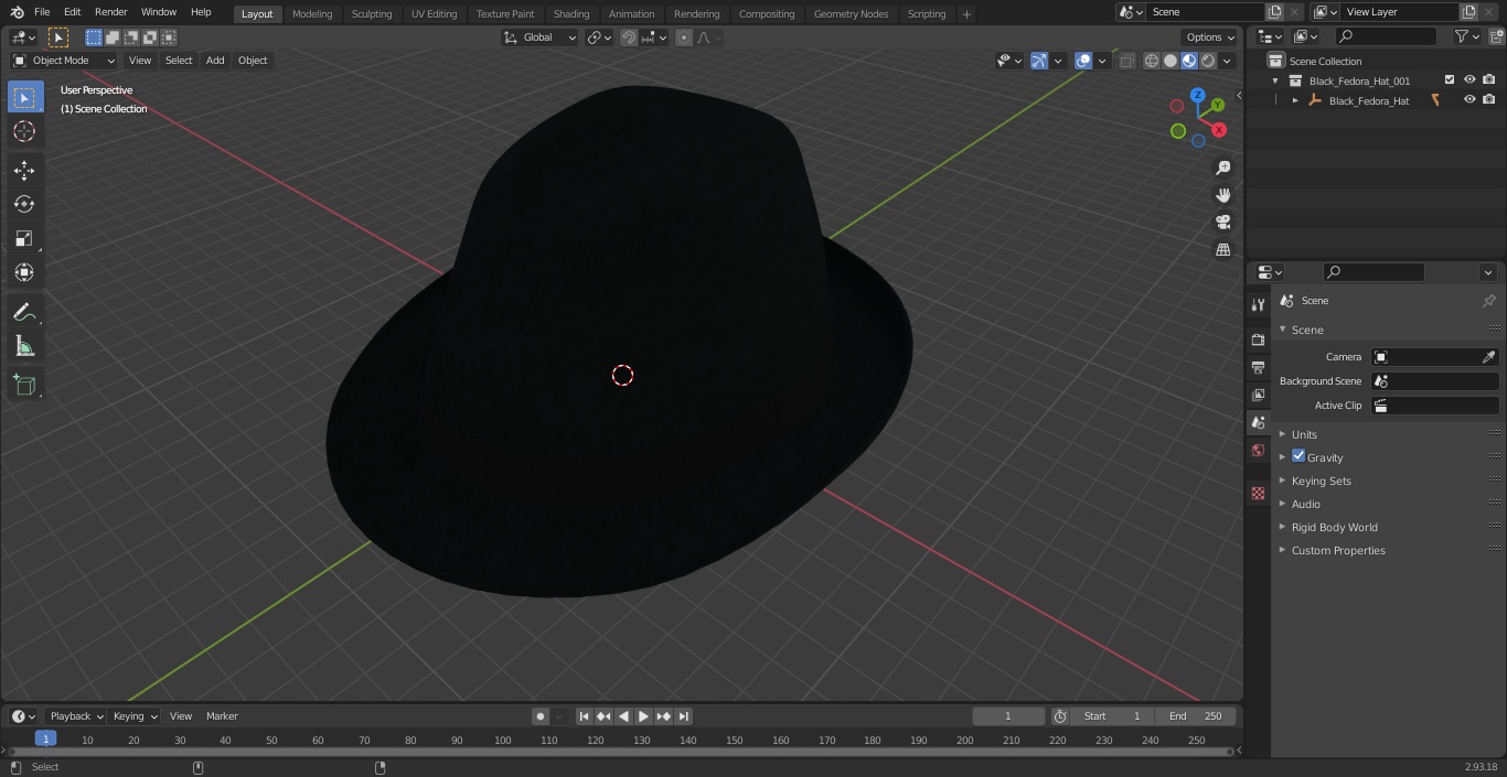 3D Black Fedora Hat