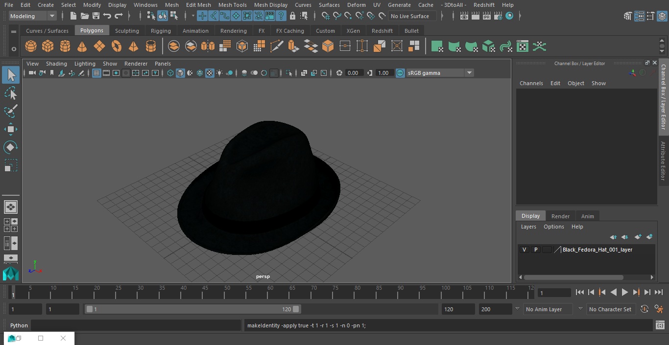 3D Black Fedora Hat