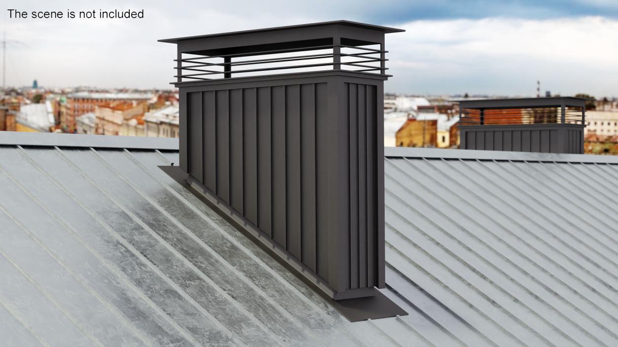 3D Rectangular Metal Chimney Black Corner Base model