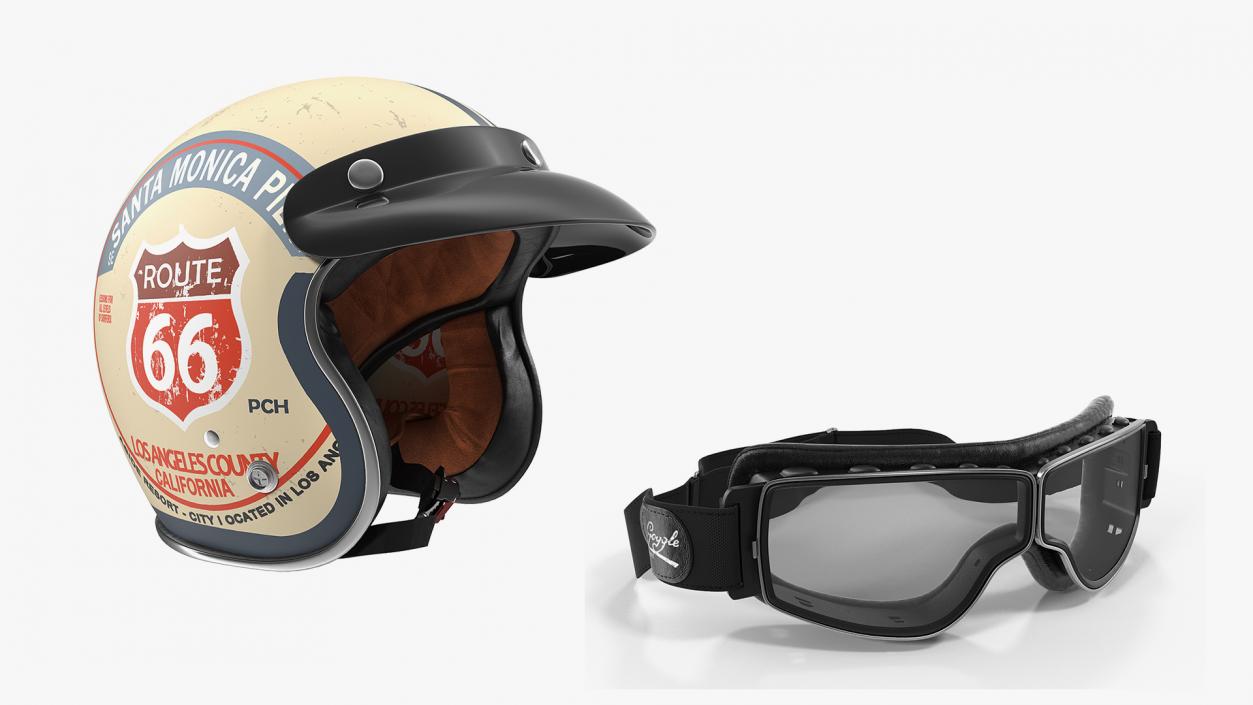 3D Retro Motorcycle Helmet and Goggles Collection