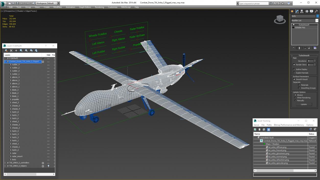 3D model Combat Drone TAI Anka S Rigged