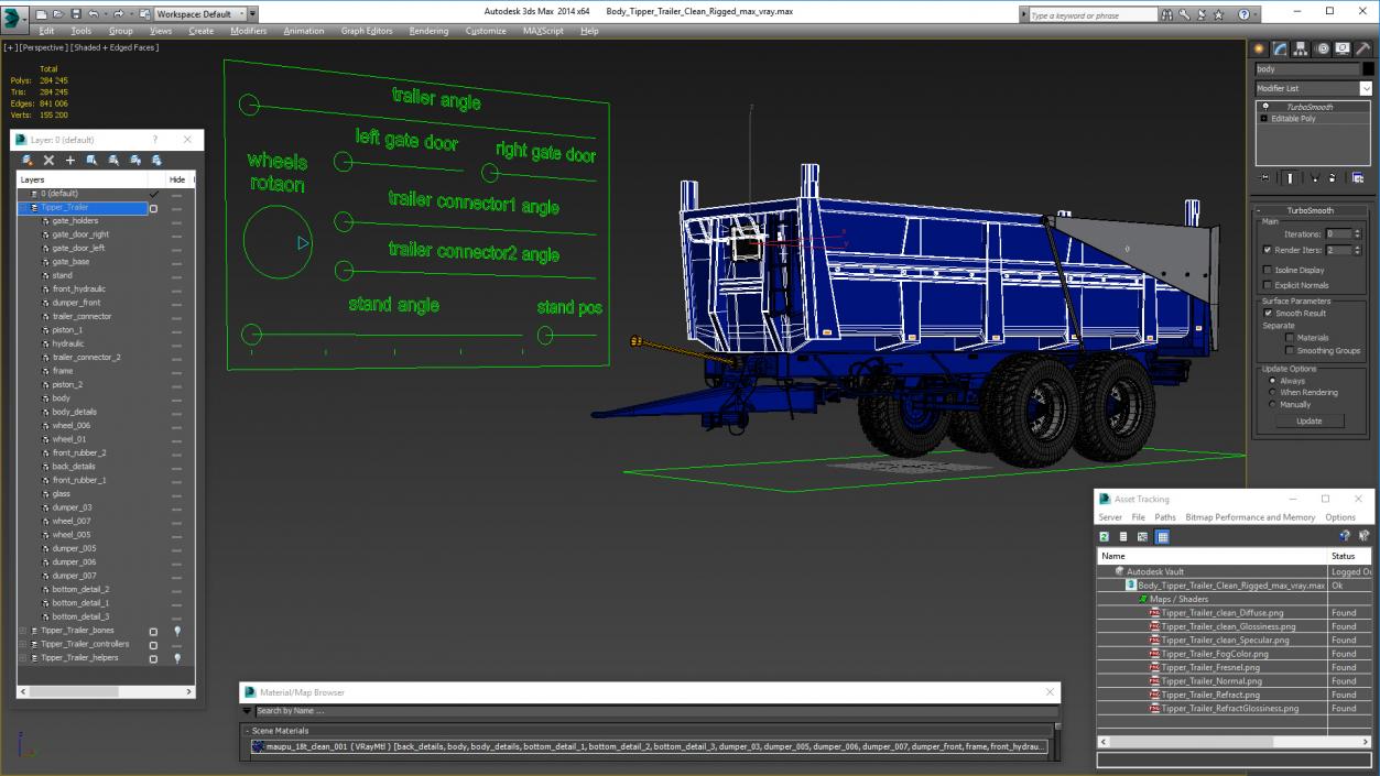 Body Tipper Trailer Clean Rigged 3D