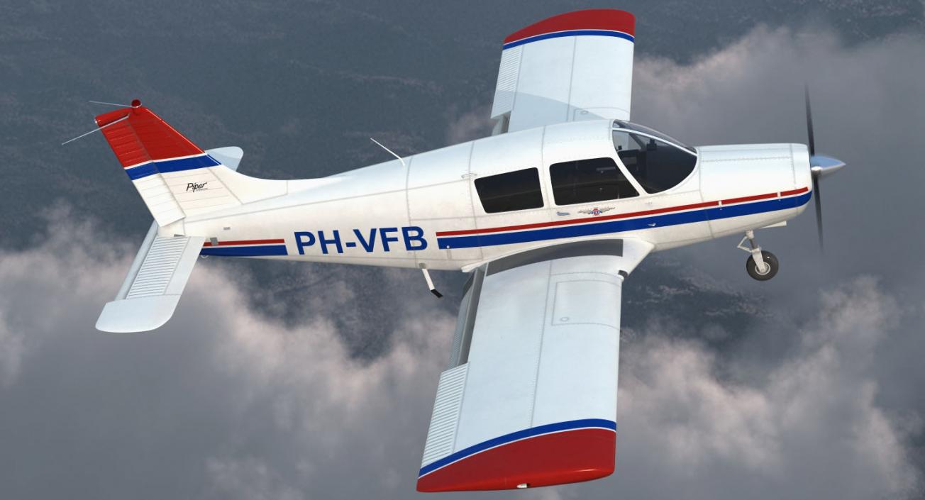 Private Aircraft Piper PA-28 Cherokee Rigged 3D model