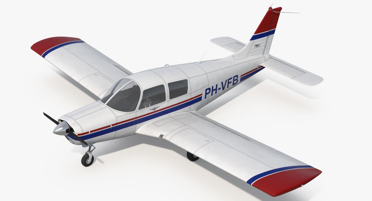 Private Aircraft Piper PA-28 Cherokee Rigged 3D model