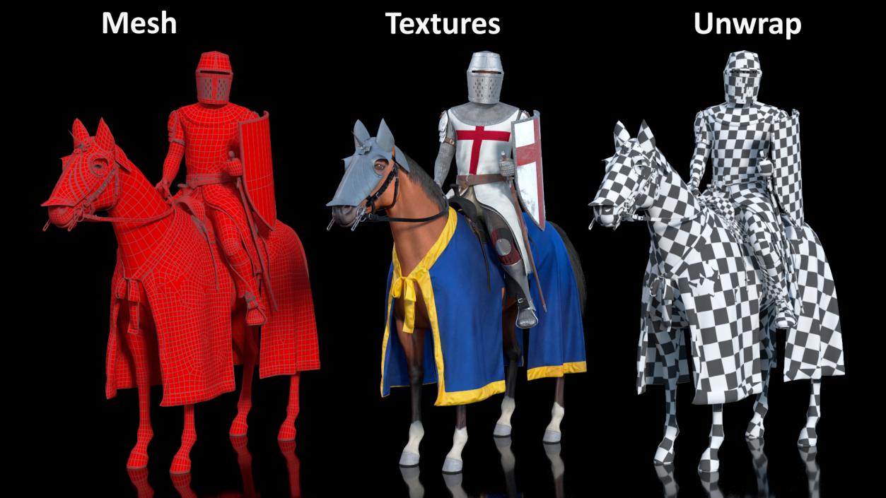 3D model Knight Horse Blanket with Rider Fur