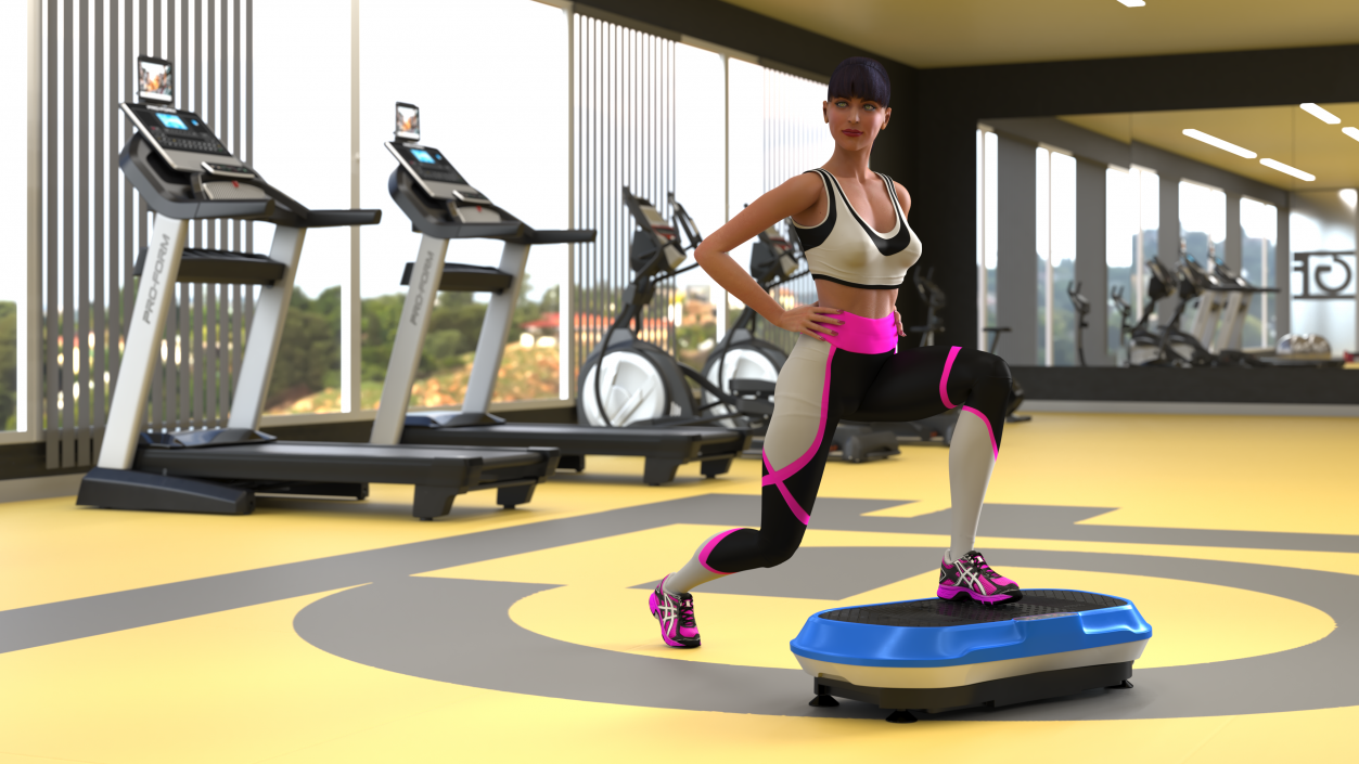 Woman With Fitness Vibration Platform 3D