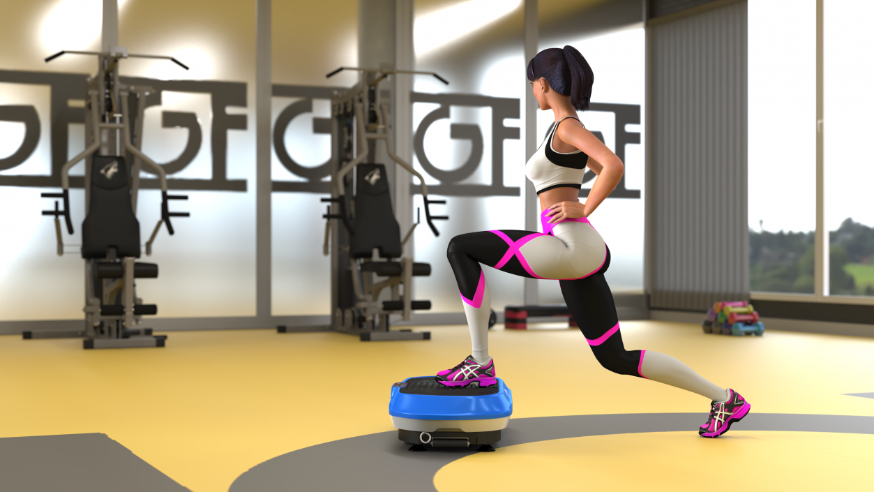 Woman With Fitness Vibration Platform 3D