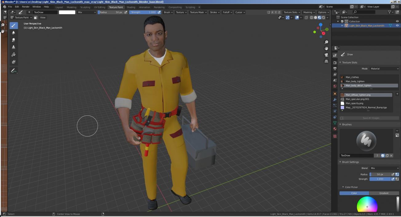 3D model Light Skin Black Man Locksmith