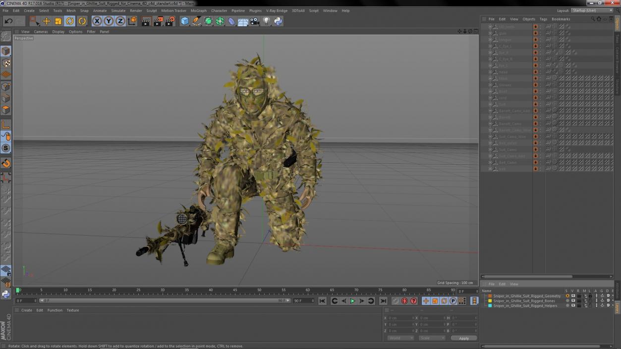 3D Sniper in Ghillie Suit Rigged for Cinema 4D model