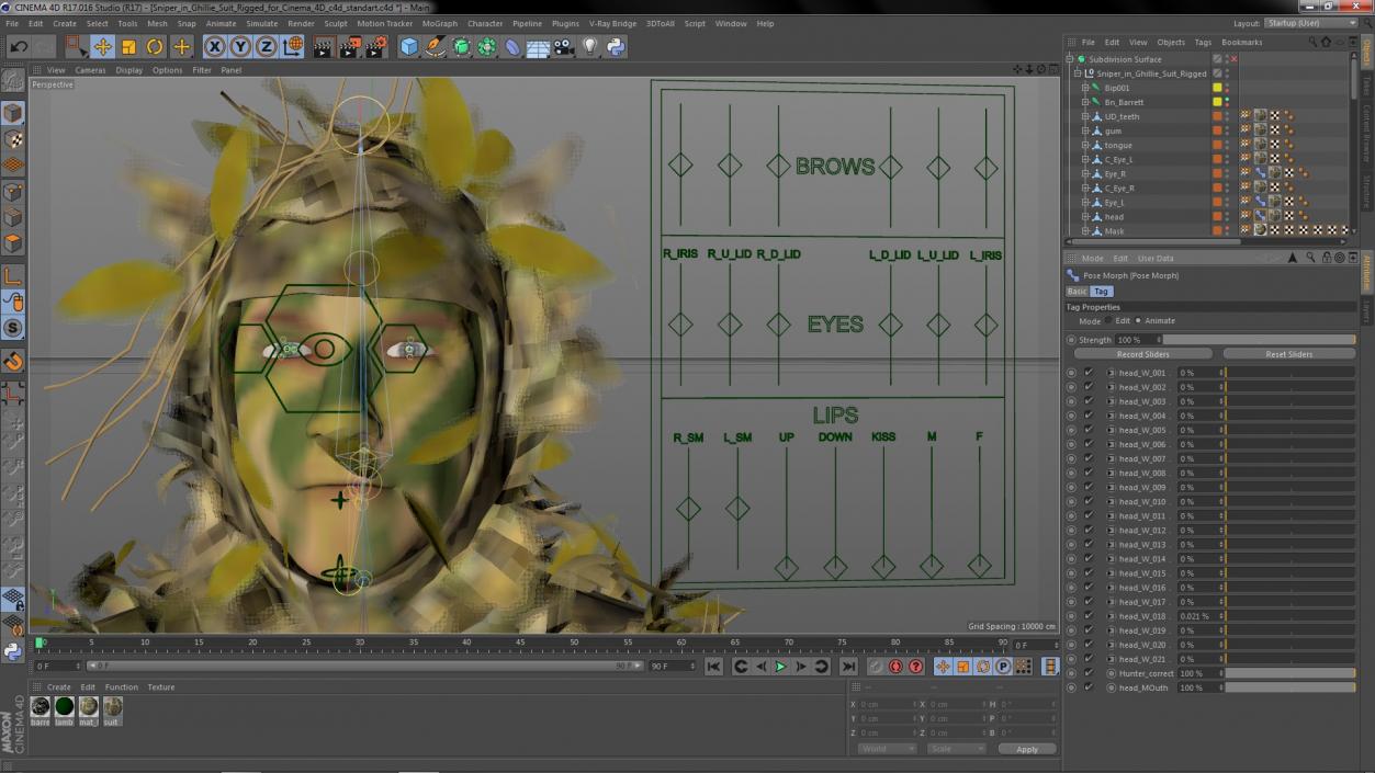 3D Sniper in Ghillie Suit Rigged for Cinema 4D model