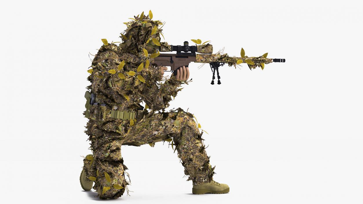 3D Sniper in Ghillie Suit Rigged for Cinema 4D model