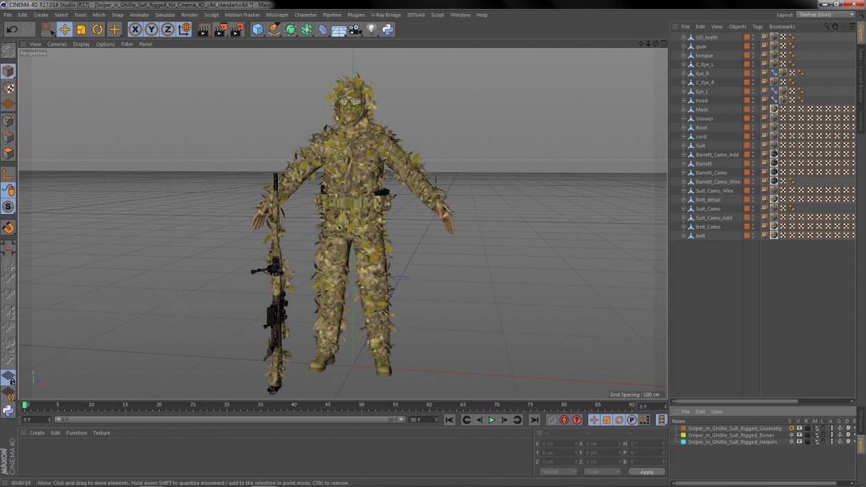 3D Sniper in Ghillie Suit Rigged for Cinema 4D model