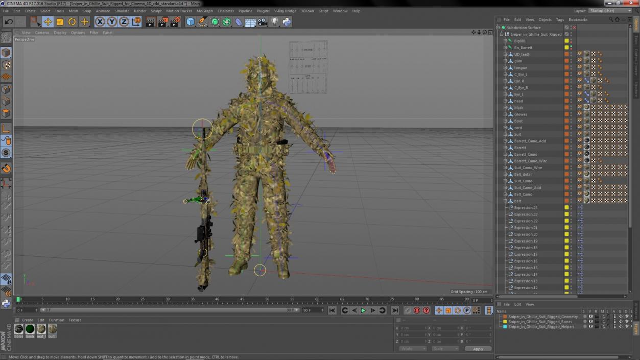 3D Sniper in Ghillie Suit Rigged for Cinema 4D model