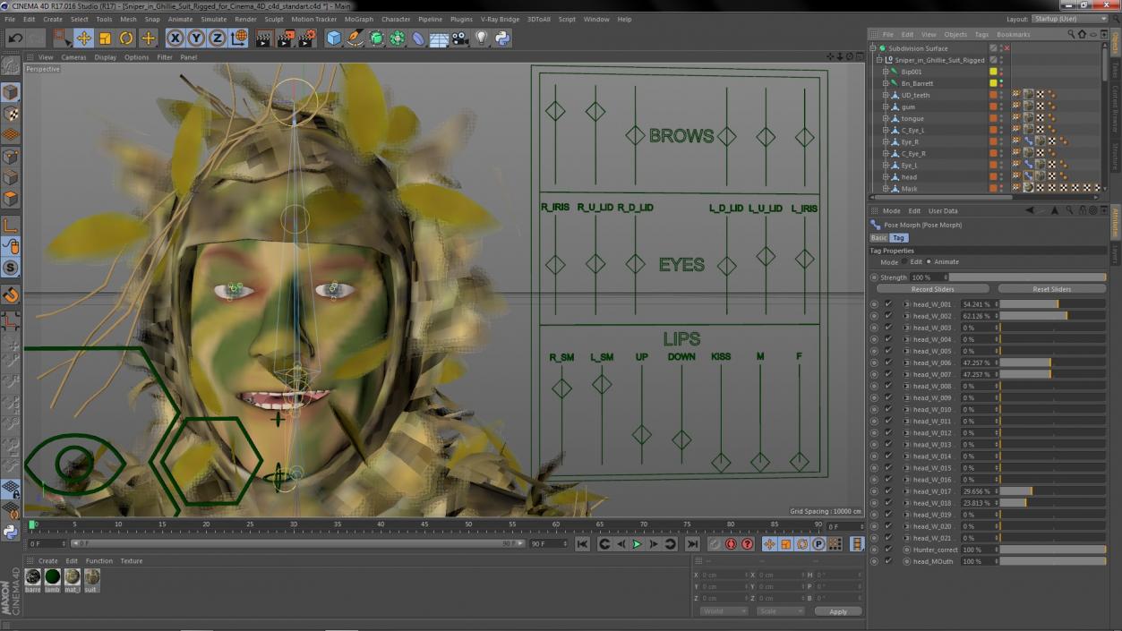 3D Sniper in Ghillie Suit Rigged for Cinema 4D model