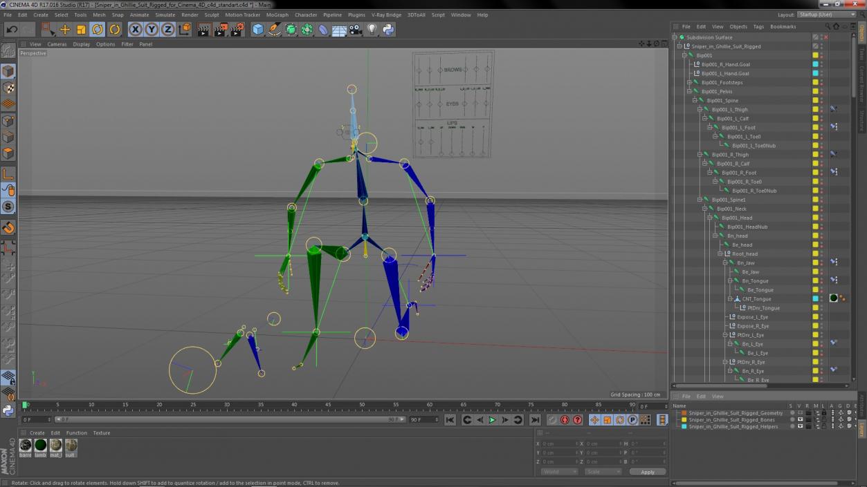 3D Sniper in Ghillie Suit Rigged for Cinema 4D model