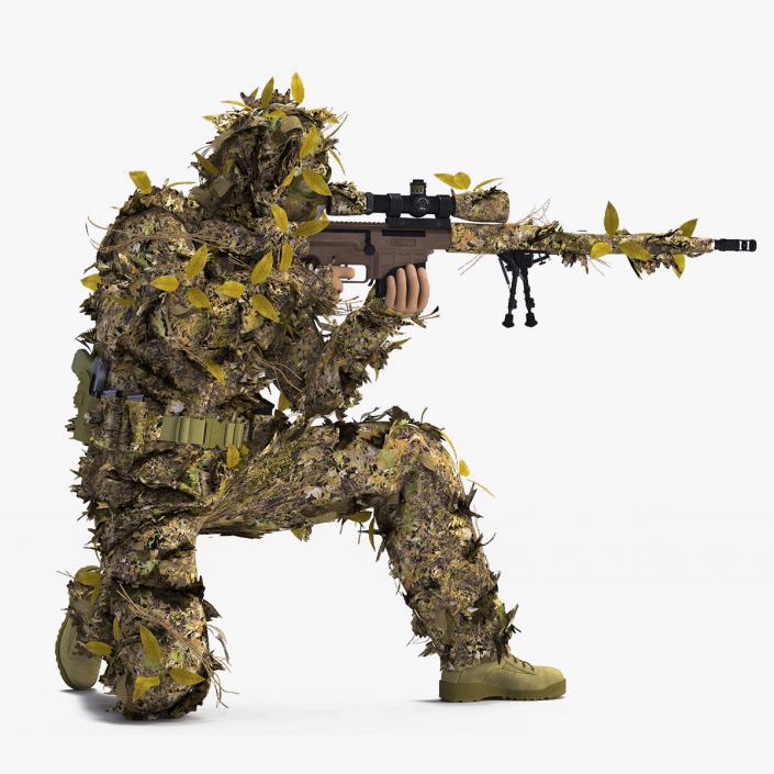 3D Sniper in Ghillie Suit Rigged for Cinema 4D model